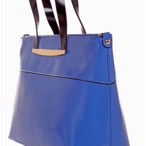 Alima Blue Italian Leather Office Hand Bag - Picture 3 of 5